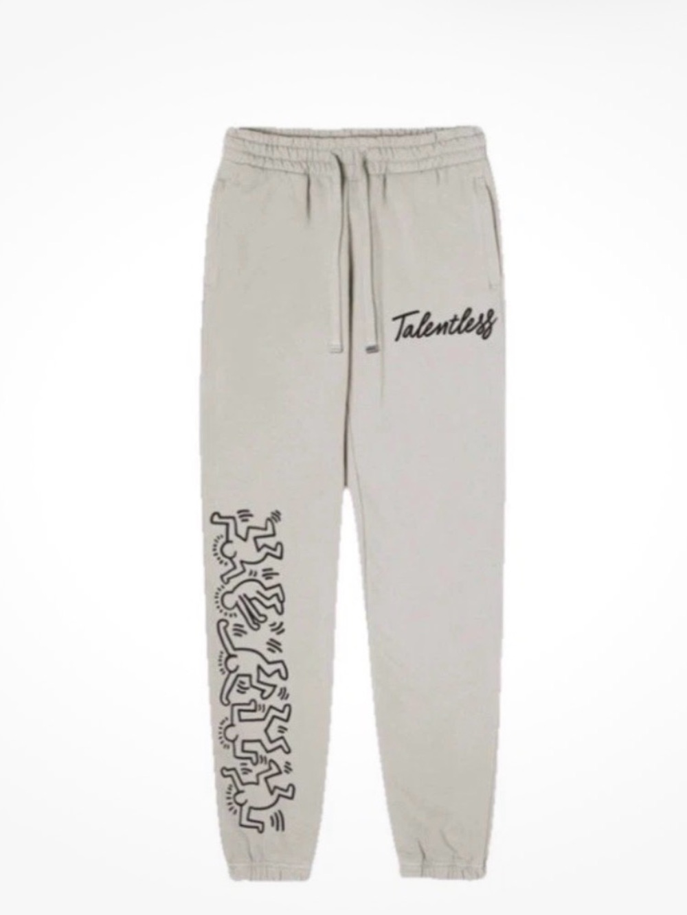 TALENTLESS Cream Joggers with Black Graphic Leg Detail Mens  size Small